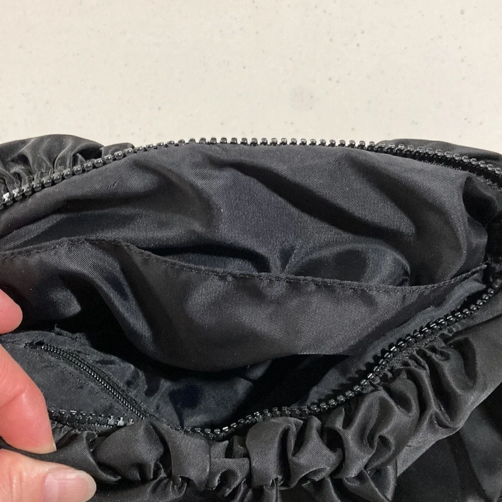 Agnes b. Black Purse, Heavy Satin, Zipper, Designer Bag Charms, Inner Pockets - Picture 8 of 16